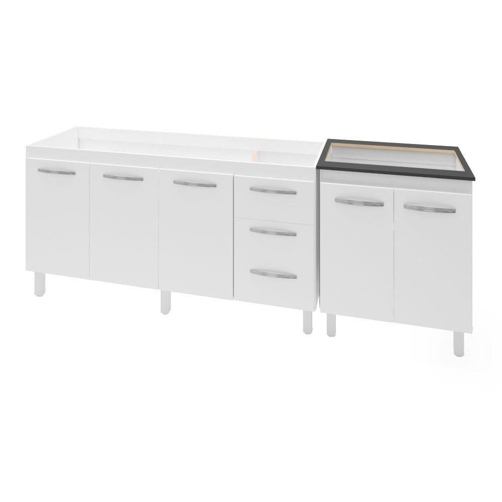 Armário Cozinha Gabinete Pia De 140 Cm Carina Com Balcão Cooktop 5 Bocas Branco Jade