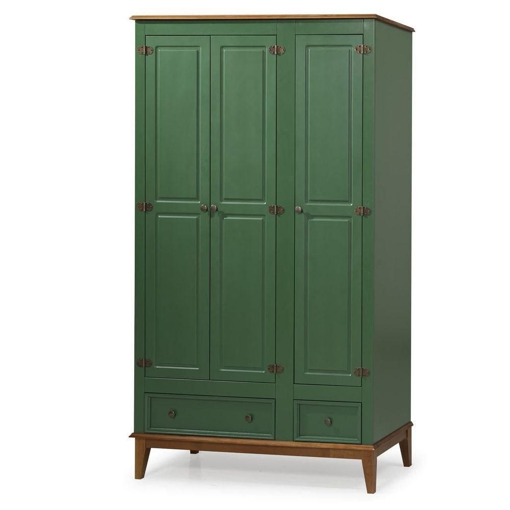 Guarda-roupa Rústico 3 Portas E 2 Gavetas - Madeira Maciça E Mdf Verde
