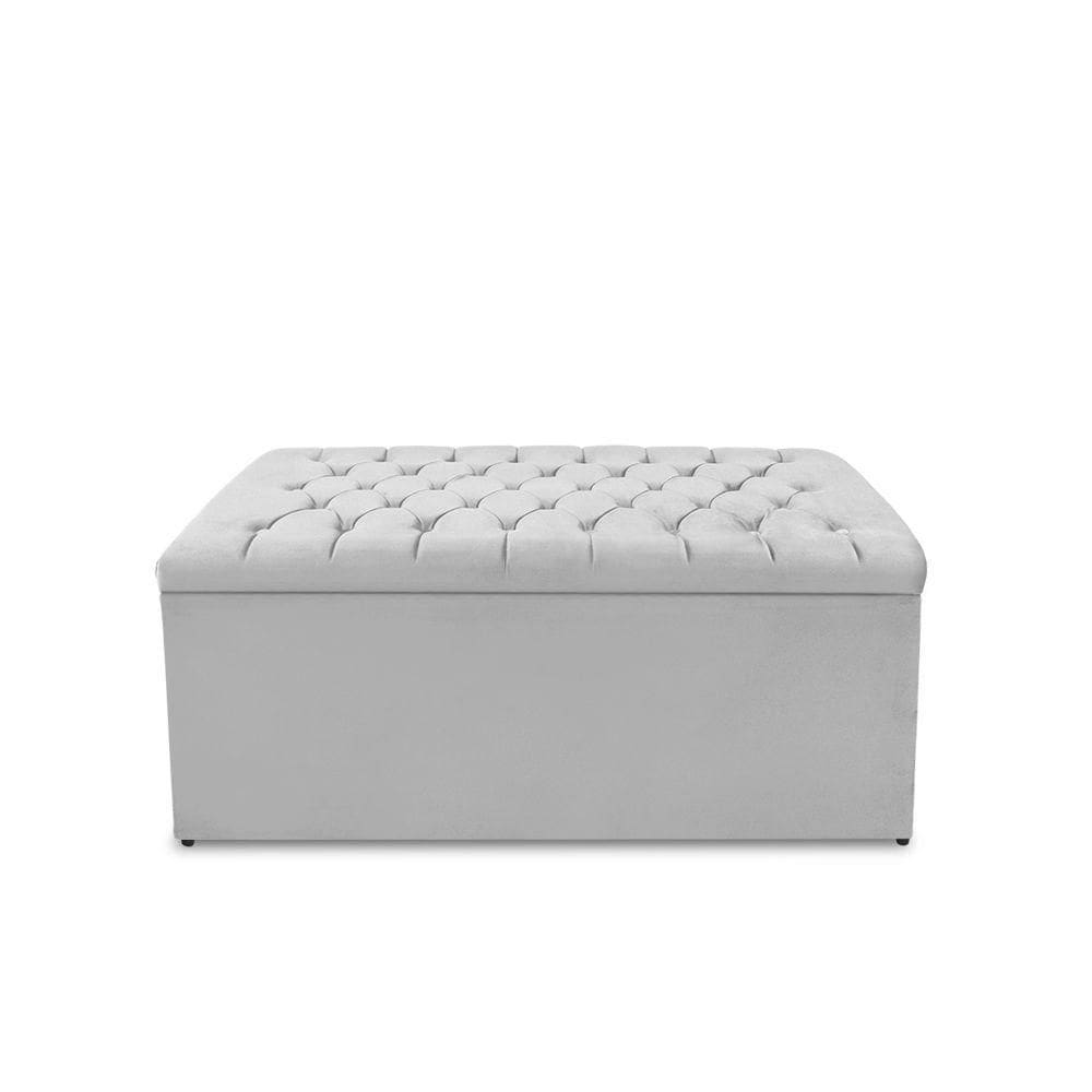 Calçadeira Baú Estofada Dunas Solteiro 90 Cm - Veludo Cinza