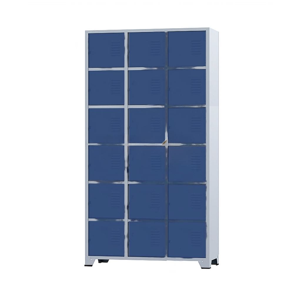 Armário Roupeiro De Aço 18 Portas Para Vestiário Academia Locker Azul Marinho com Chave