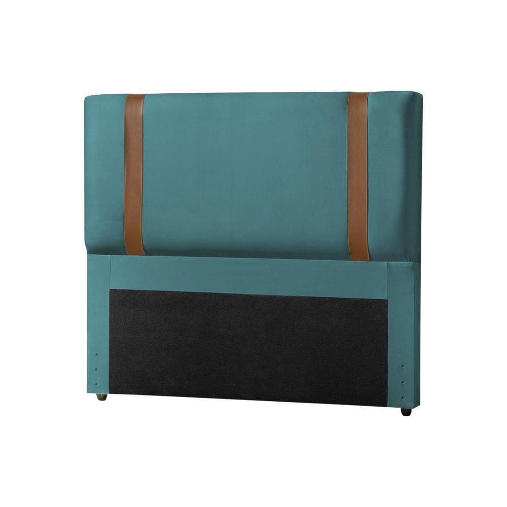 Cabeceira Cama Box Casal Queen Alça Em Couro Zeus 160Cm Estofada Veludo Azul