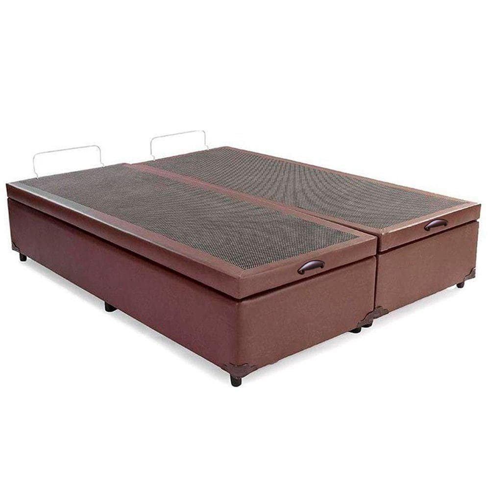 Cama Box Baú King Bipartido Sintético Sereneprime Marrom 192x203x44