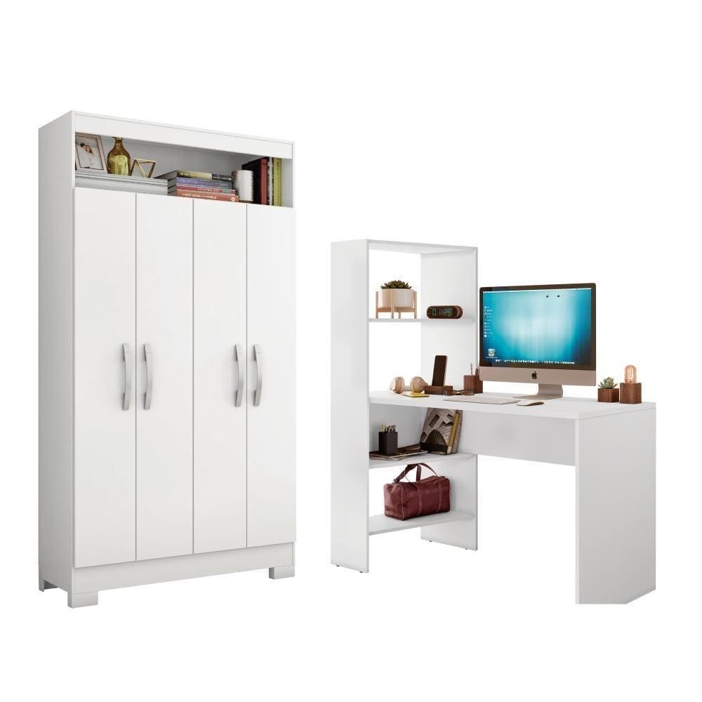 Conjunto Para Escritório Com Mesa Nt2105 E Armário Nt4040 Branco Notável Branco