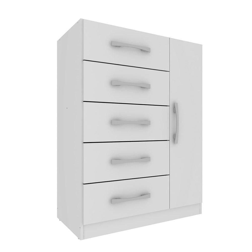 Cômoda Corais 5 Gavetas E 1 Porta De Abrir Com Pintura Uv Rodial Branco