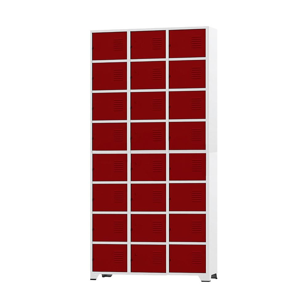 Armário Roupeiro De Aço 24 Portas Para Vestiário Academia Locker Vermelho com Chave