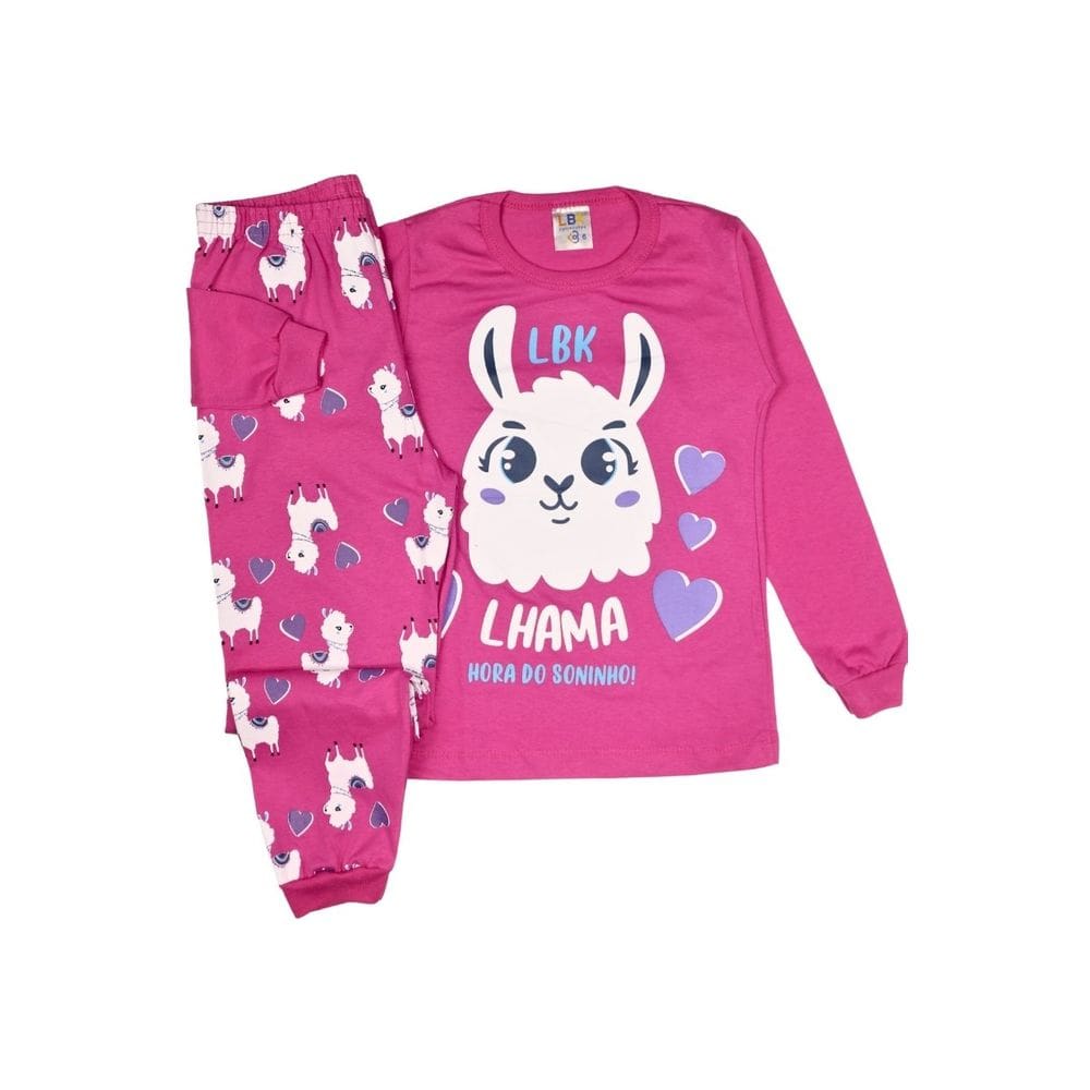 Pijama Divertido Malha Menina Algodão Pink Estampa de Lhama