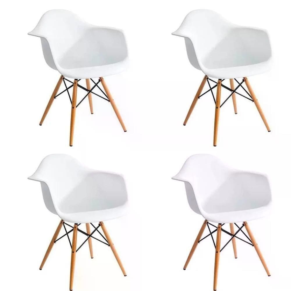 Kit 04 Cadeira Eiffel Com Braço - Branco Branco