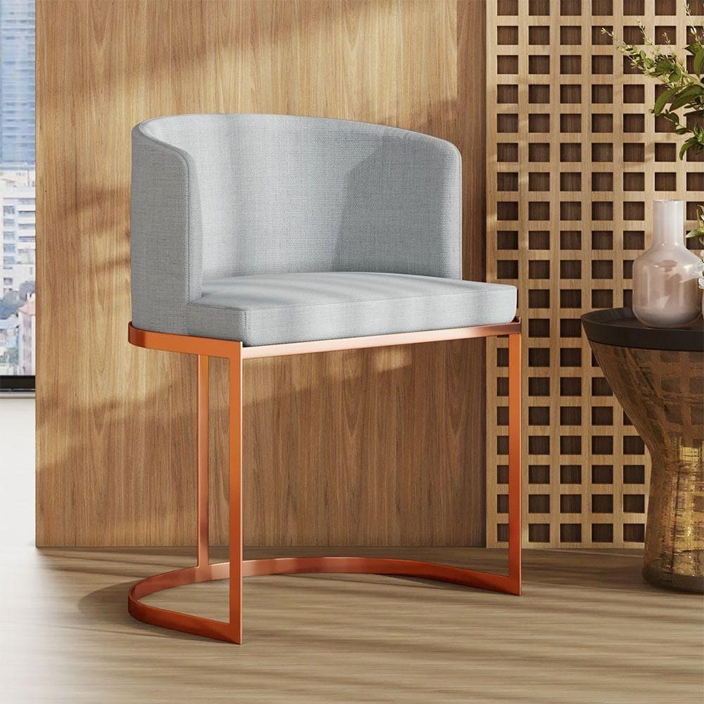 Poltrona M05 Em Linho Estrutura De Ferro Mais Decor Cobre/cinza