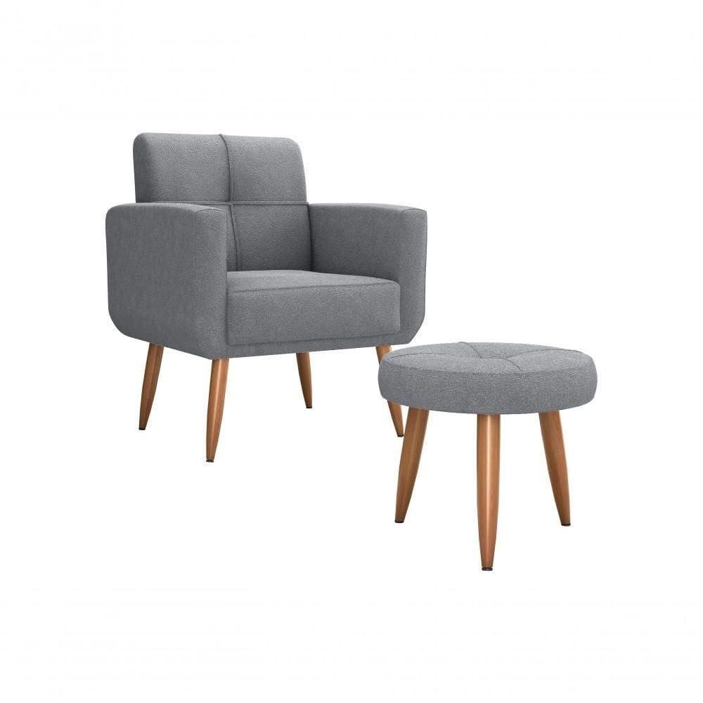 Kit Poltrona Decorativa Sala + Puff Havana Matrix Cinza