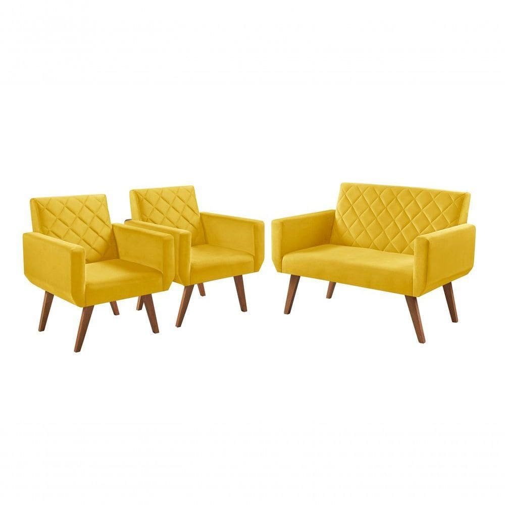 Conjunto Anabelle 2 Poltronas De 1 Lugar 1 Poltrona 2 Lugares Braço Unidecor Amarelo