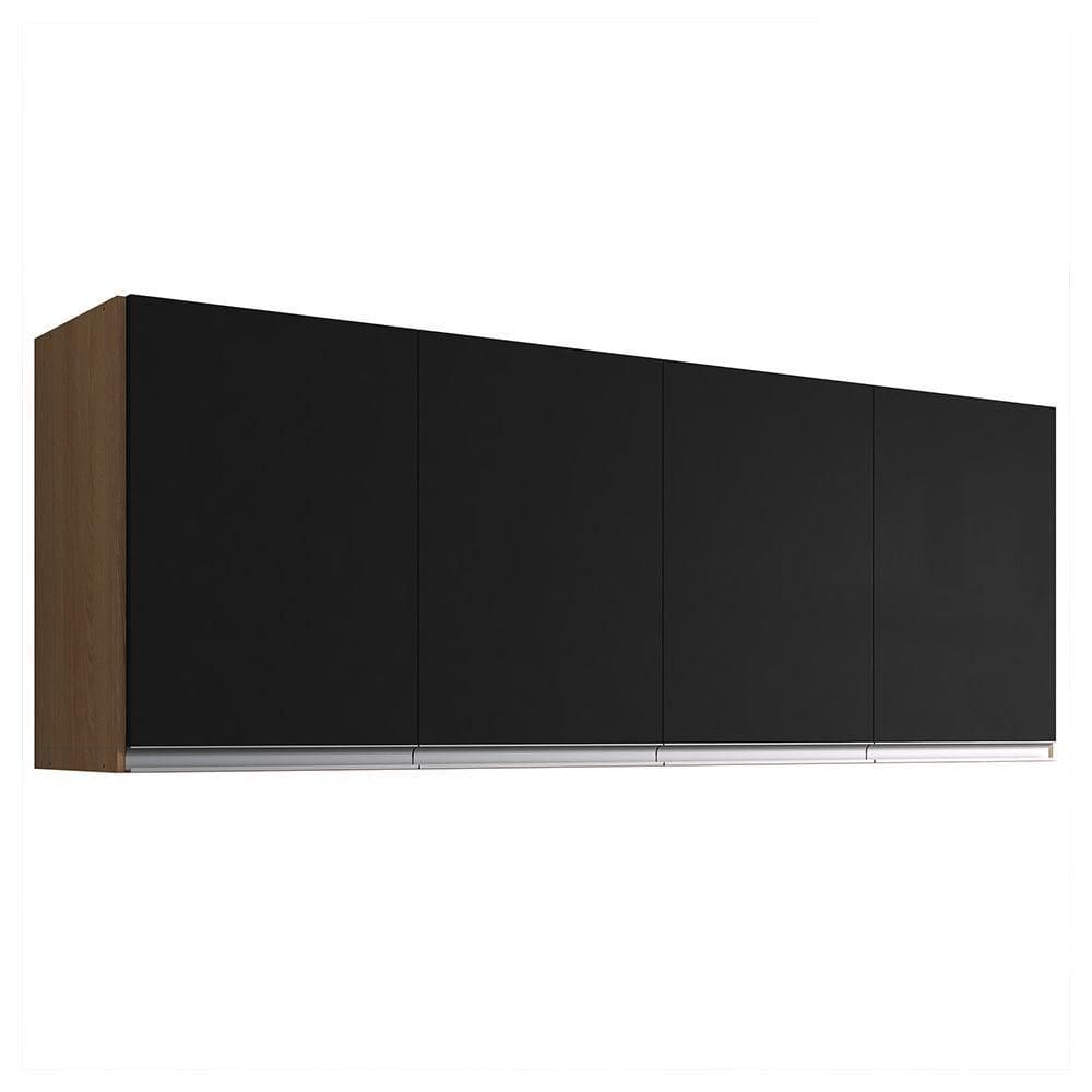 Armário De Cozinha Aéreo 150cm 4 Portas Andréia Amêndoa Preto