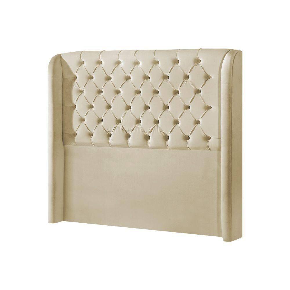 Cabeceira King Estofada Capitonê Box Londres 195Cm Veludo Bege - Cor: Preto