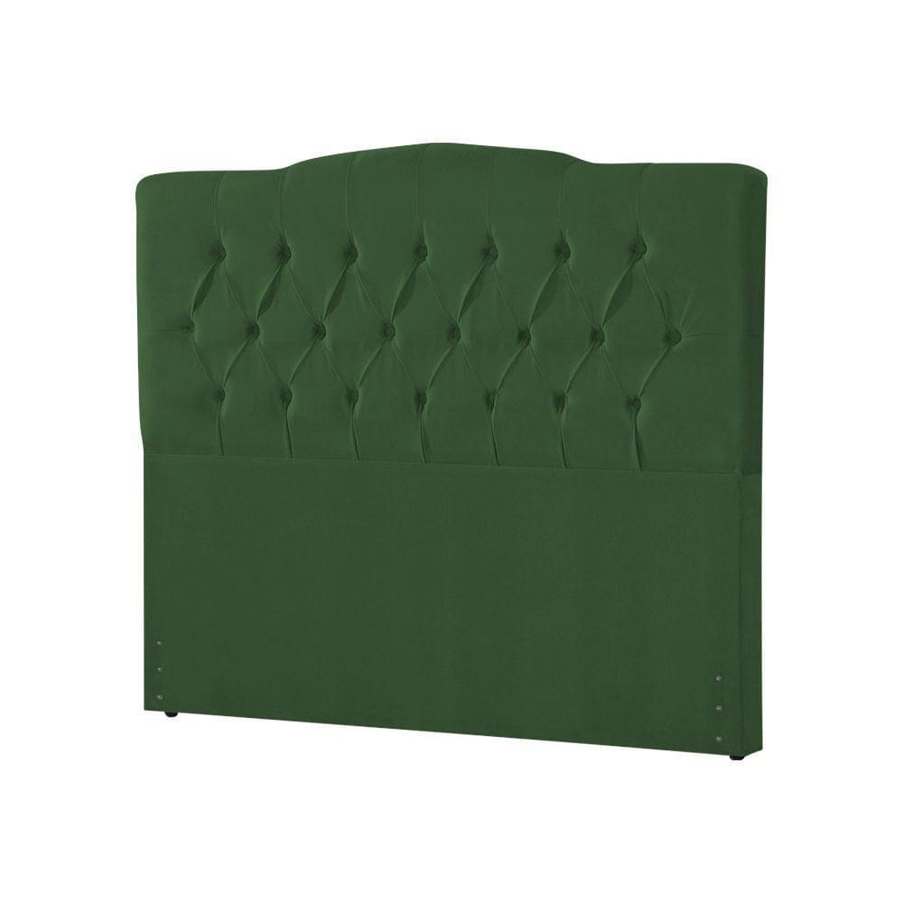 Cabeceira Casal Estofada Capitonê Camburiu 140Cm Veludo Verde - Cor: Preto