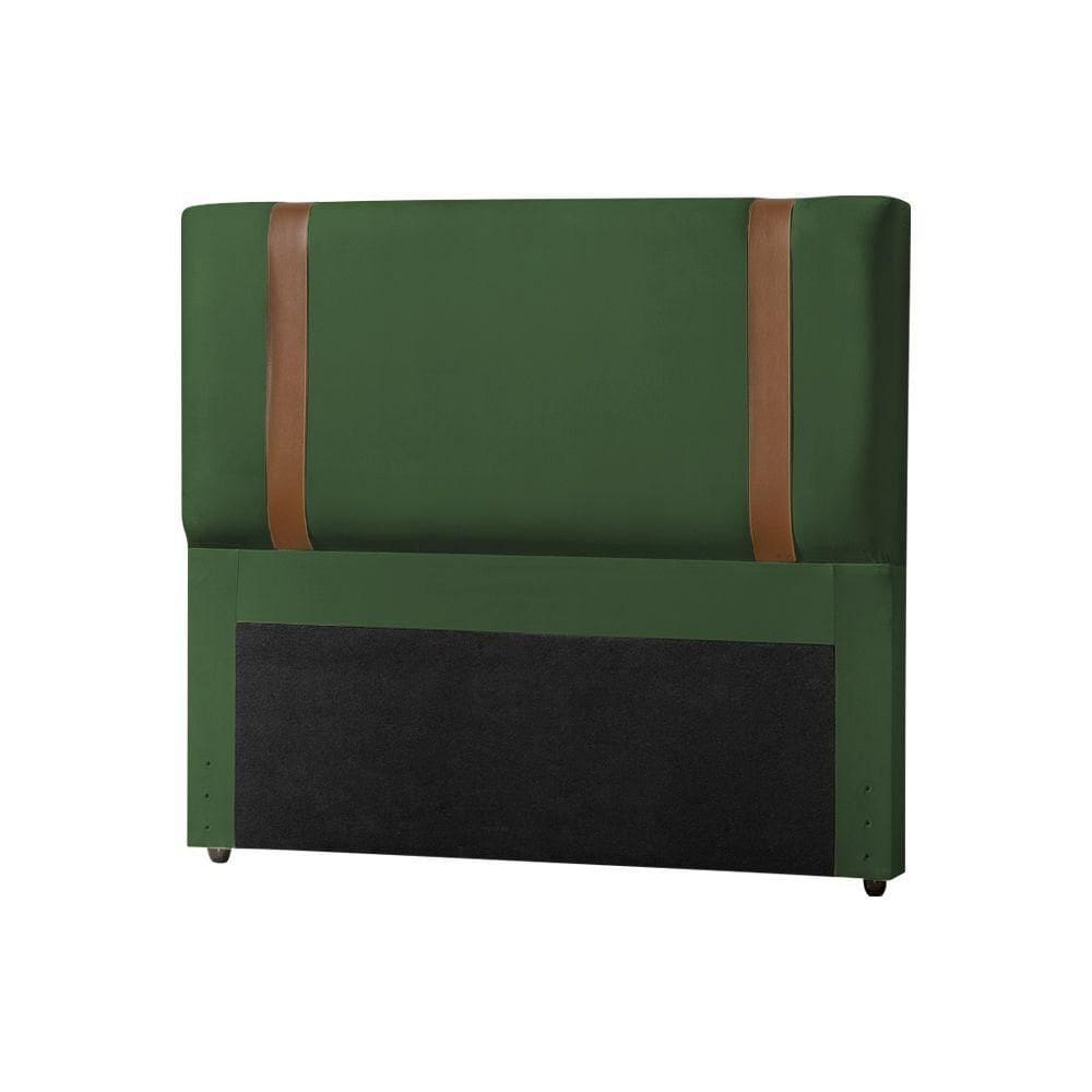 Cabeceira Cama Box Casal Queen Alça Em Couro Zeus 160Cm Estofada Veludo Verde