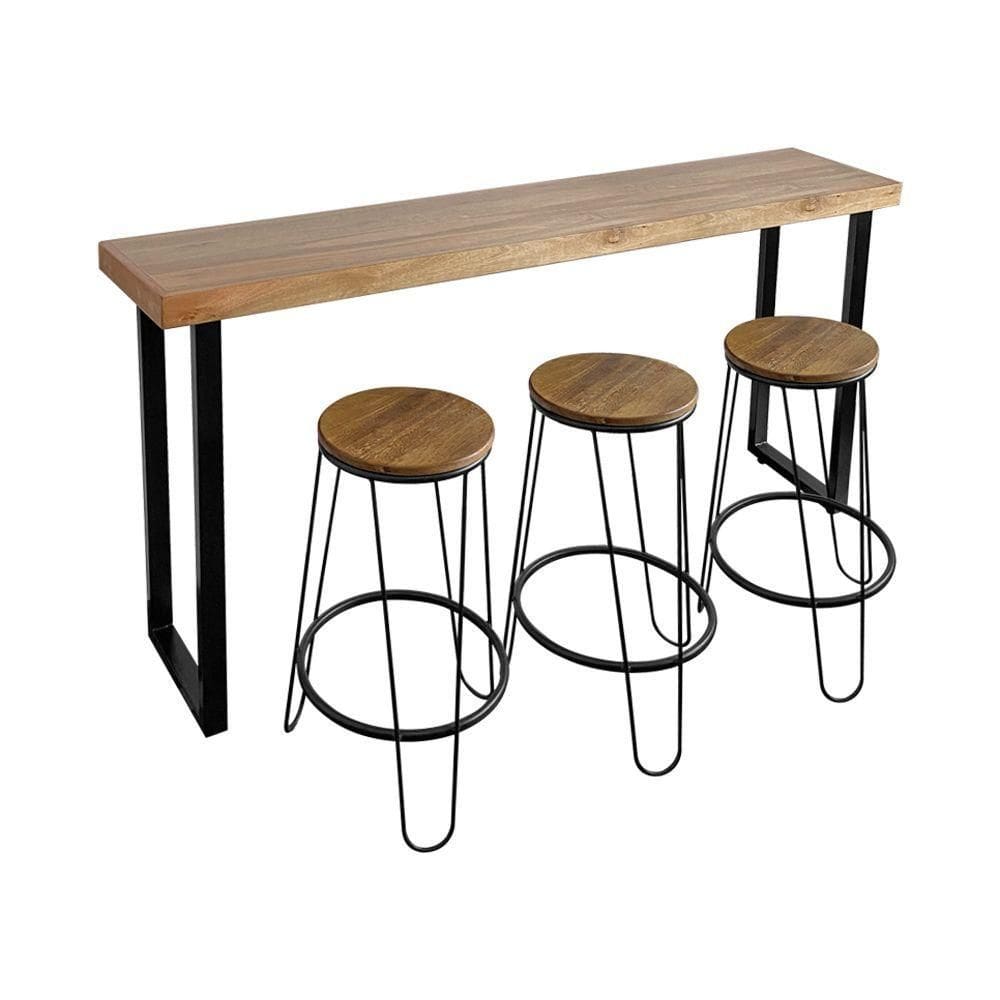 Conjunto Guatemala Mesa Aparador 150cm Com 3 Banquetas Industriais Base Em Ferro Preto Preto