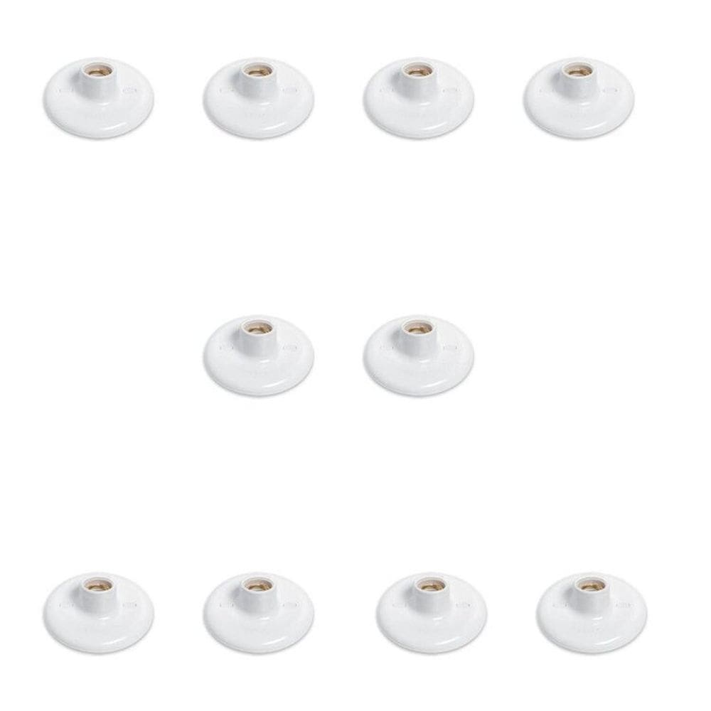 Conjunto de 10 Plafon Redondo de Sobrepor 100w Bocal Porcelana E27 Branco