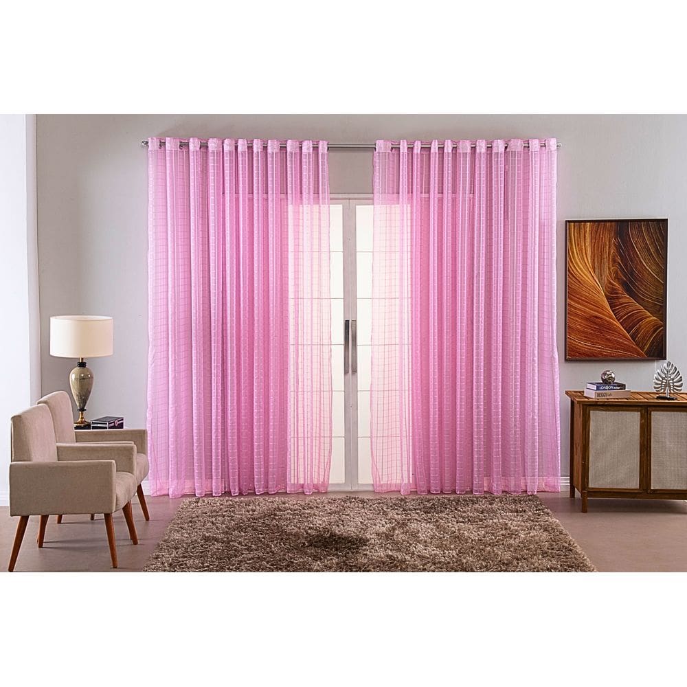 cortina sala voal quadriculado charm decoraçao 6,00x2,20