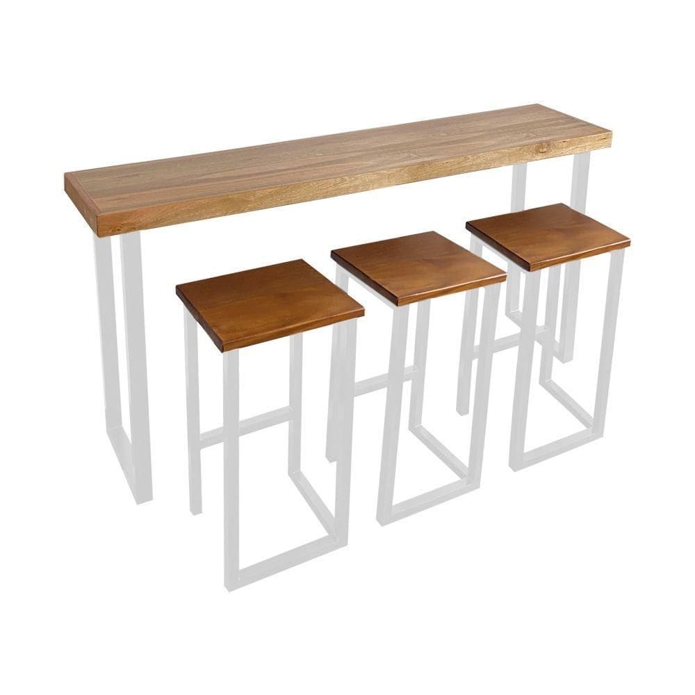 Conjunto Industrial 150cm Aparador Com 3 Banquetas Bistrôs Premium Base Ferro Branco Branco