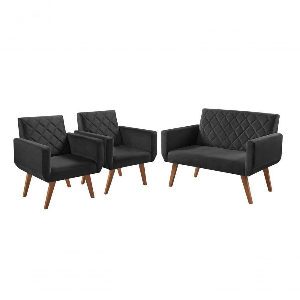 Conjunto Anabelle 2 Poltronas De 1 Lugar 1 Poltrona 2 Lugares Braço Unidecor Preto