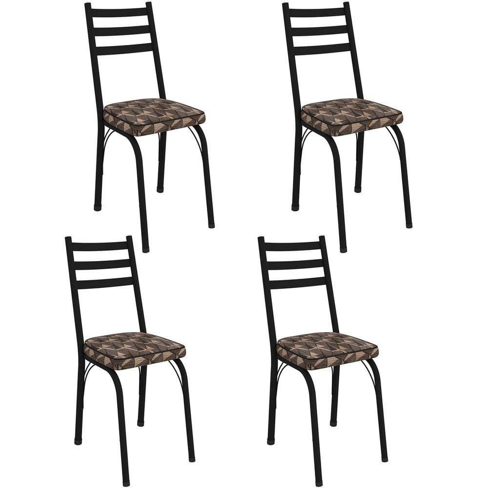 Kit 4 Cadeiras Para Cozinha Tubular D-13 Nara De Aço Preto-mosaico Palha