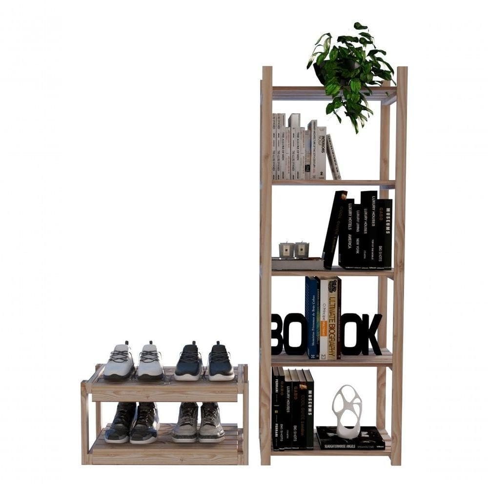 Kit Estante Organizar 100% Pinus Cadernos Estilo Bancada Moderno E Sapateiras Dupla Hall De Entrada