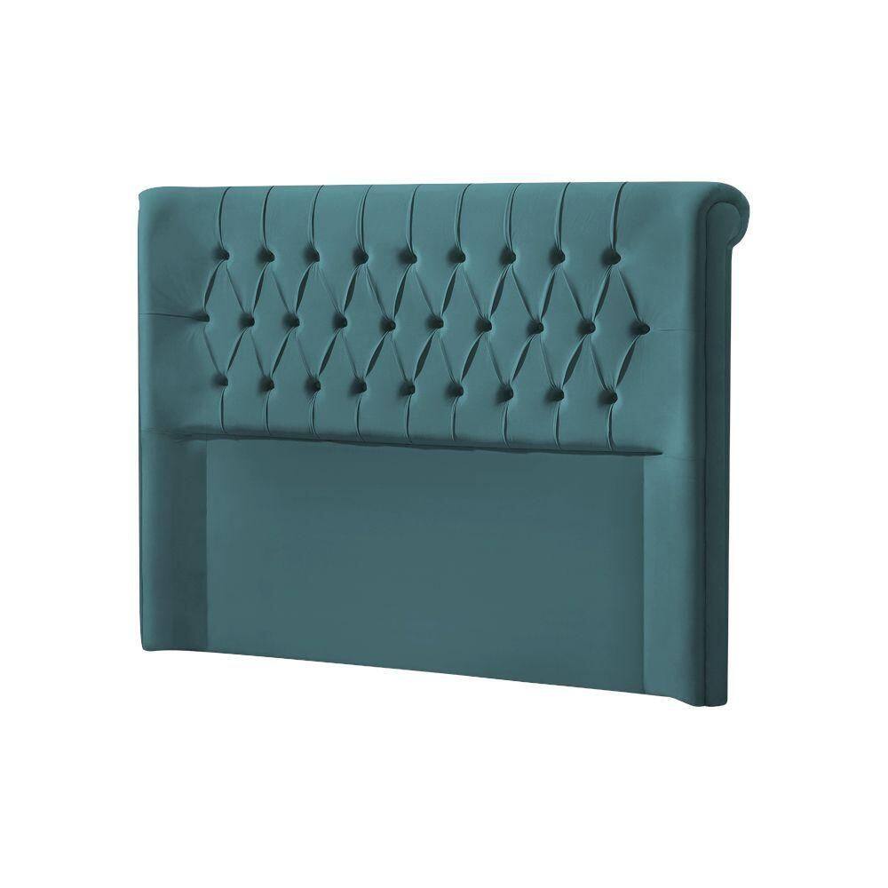 Cabeceira Casal Estofada Box Capitonê New 185Cm Veludo Azul