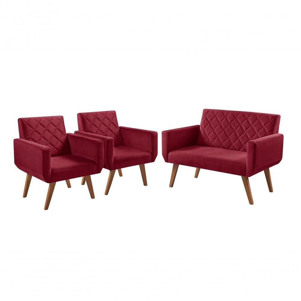 Conjunto Anabelle 2 Poltronas De 1 Lugar 1 Poltrona 2 Lugares Braço Unidecor Bordô
