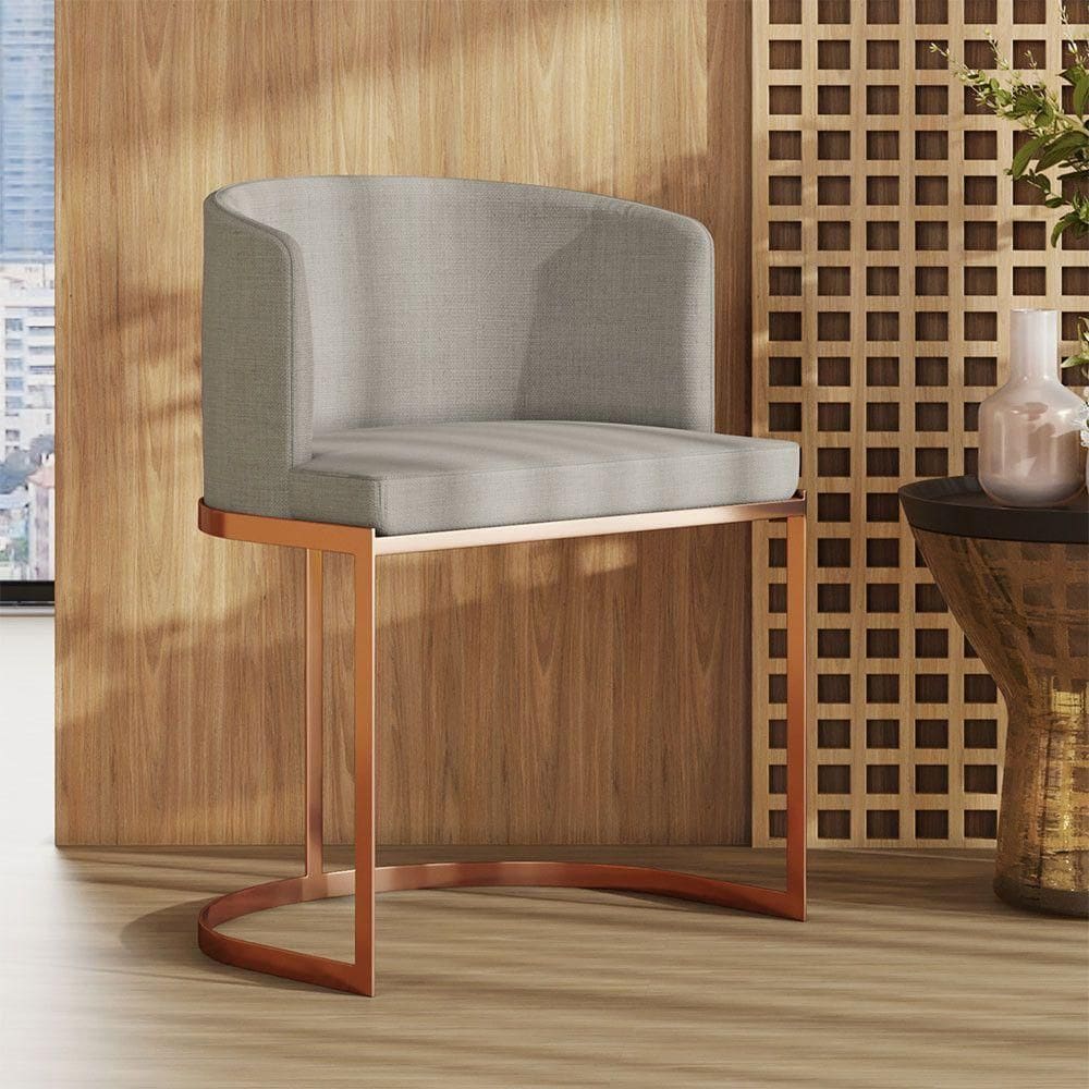 Poltrona M05 Em Linho Estrutura De Ferro Mais Decor Cobre/areia
