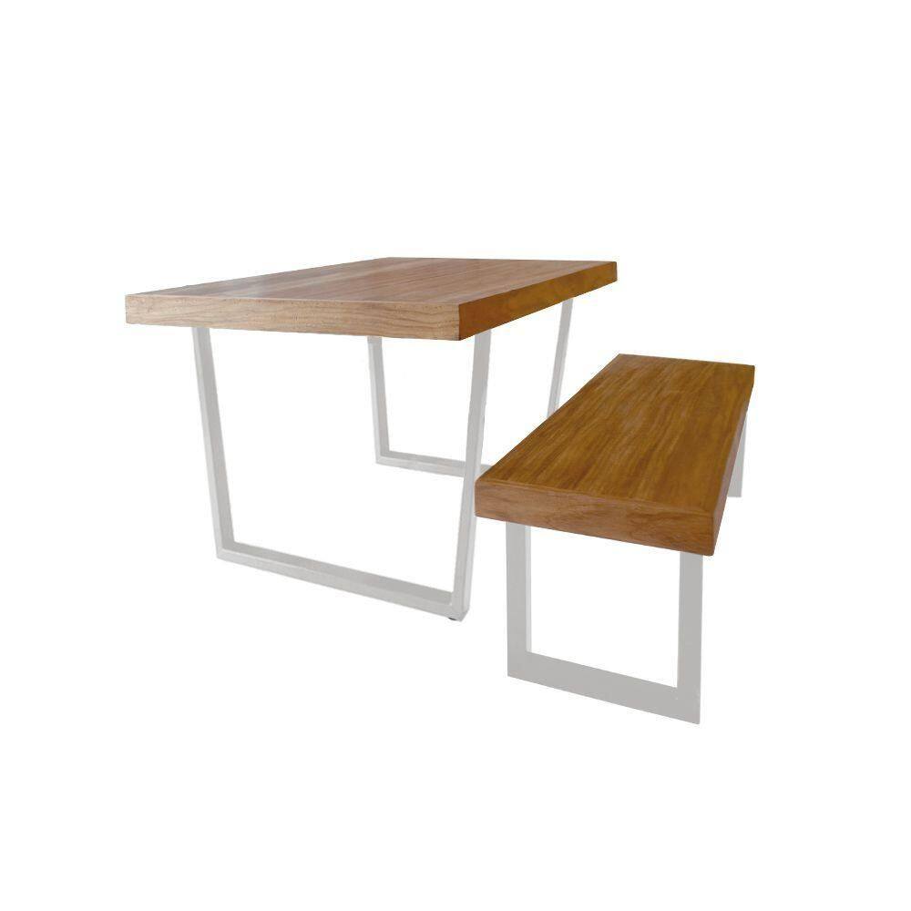 Conjunto Mesa Industrial Lanna 2,50m Ferragem Branca Com Banco Industrial Lanna Branco