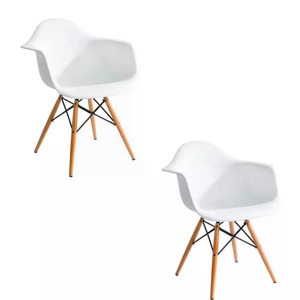 Kit 02 Cadeira Eiffel Com Braço - Branco Branco