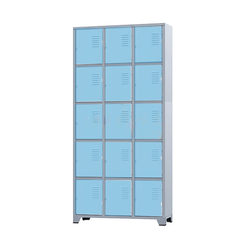 Armário Roupeiro De Aço 15 Portas Para Vestiário Academia Azul Claro com Chave