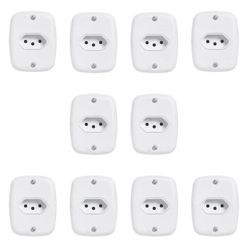 Conjunto com 10 Tomadas 2p+t 20A 250v, com Placa de Sobrepor Branco