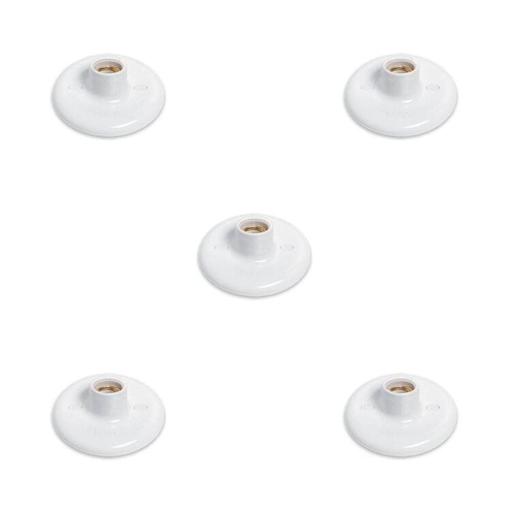 Conjunto de 5 Plafon Redondo de Sobrepor 100w Bocal Porcelana E27 Branco
