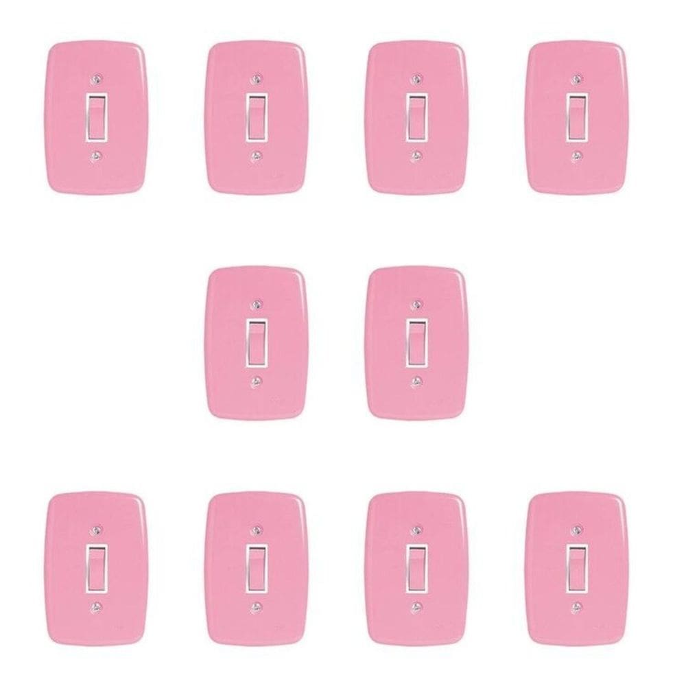 Conjunto de 10 Interruptores de 1 Tecla Simples com Placa 4x2 Rosa