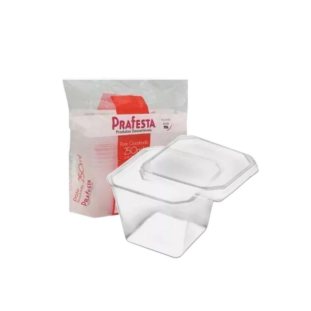 KIT C/ 1 PCT. POTE QUADRADO C/ TAMPA 250Ml C/20 UN PRAFESTA