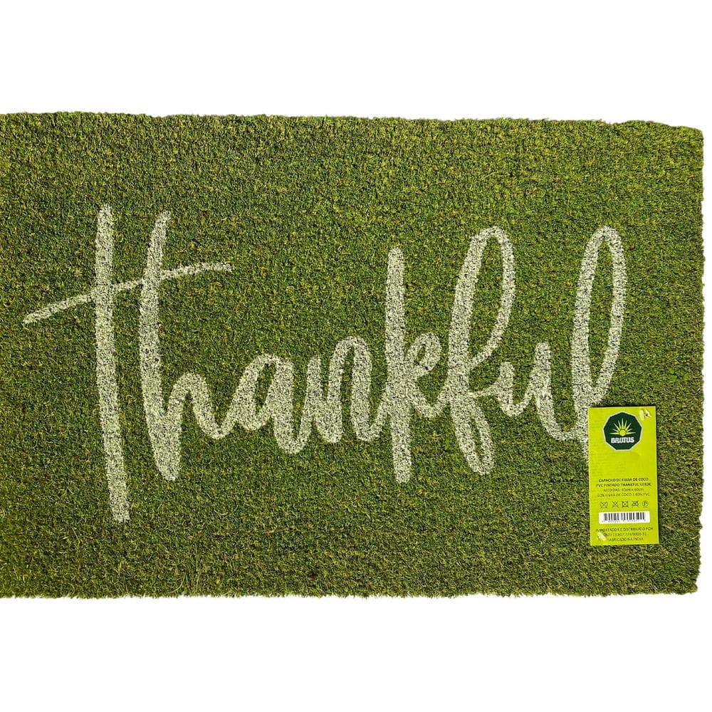 Capacho de Fibra de Coco Pvc Pintado Thankful Verde 40cm X 60cm Verde / Branco