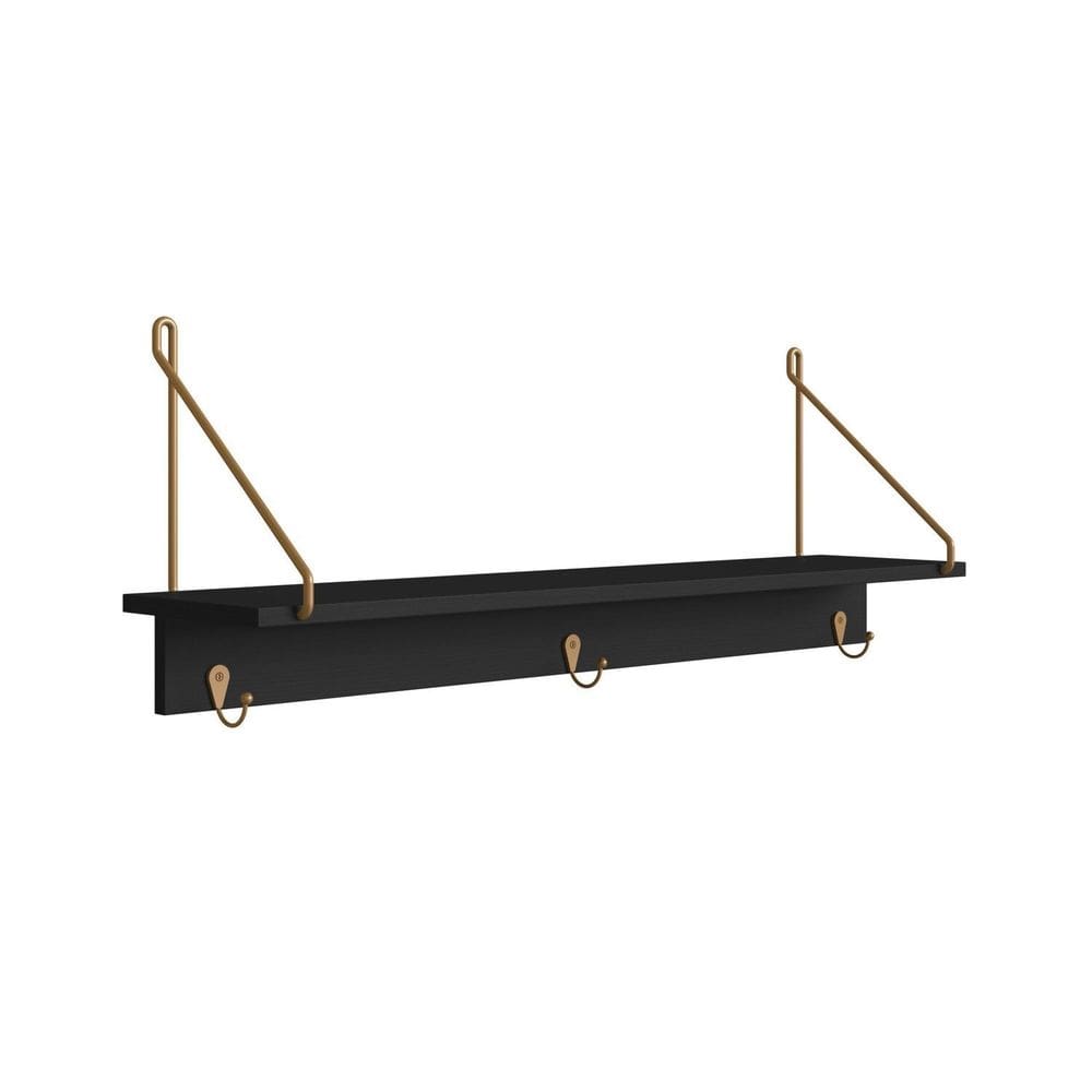 Prateleira Decorativa Multiuso com 3 Ganchos Nero/Dourado