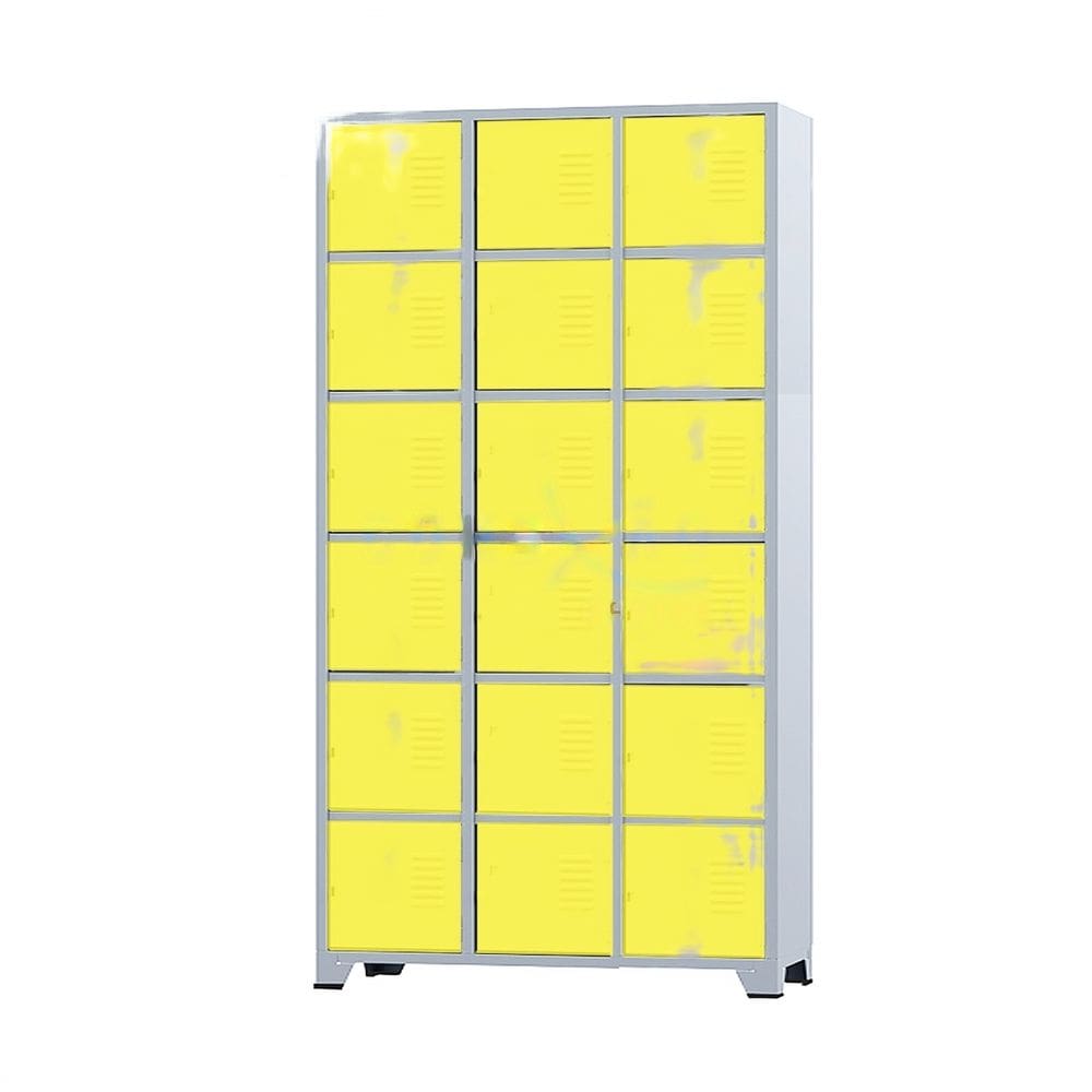 Armário Roupeiro De Aço 18 Portas Para Vestiário Academia Locker Amarelo com Chave