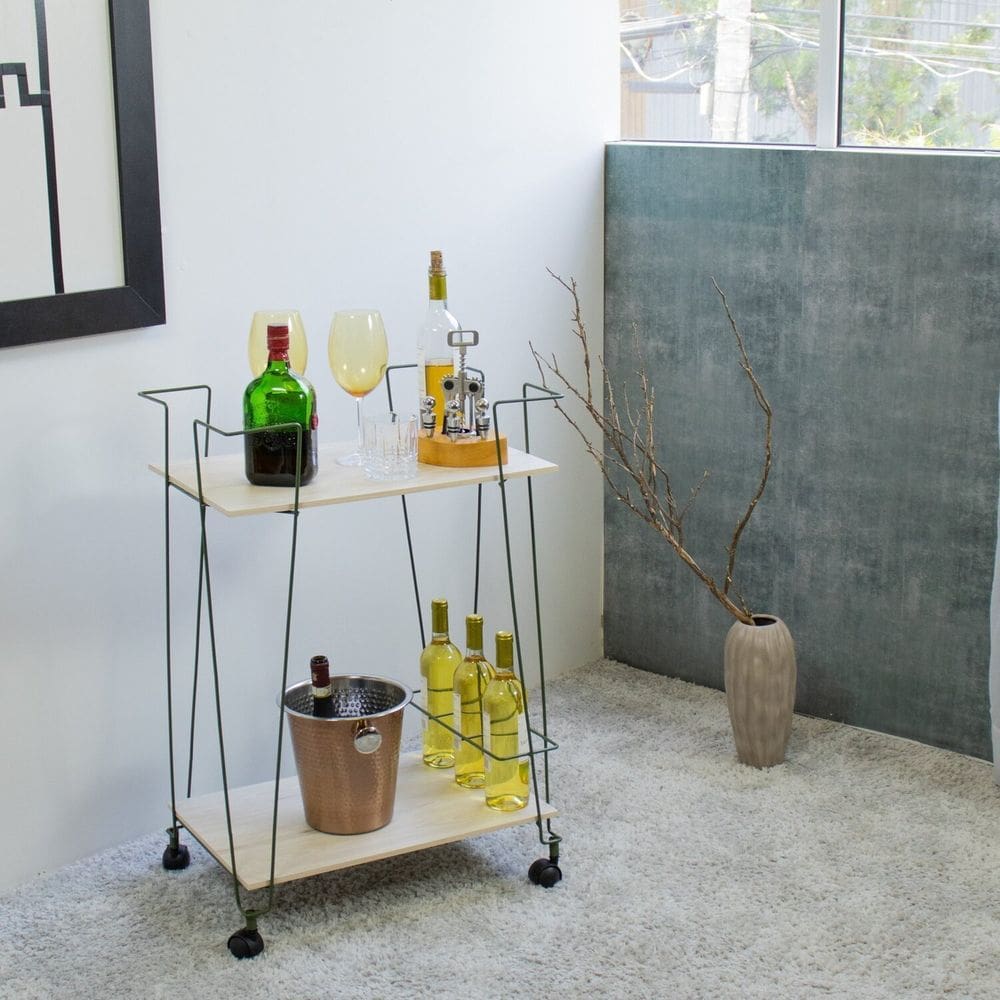 Carrinho de Bebidas Decorativo Retangular Verde Oliva/Legno