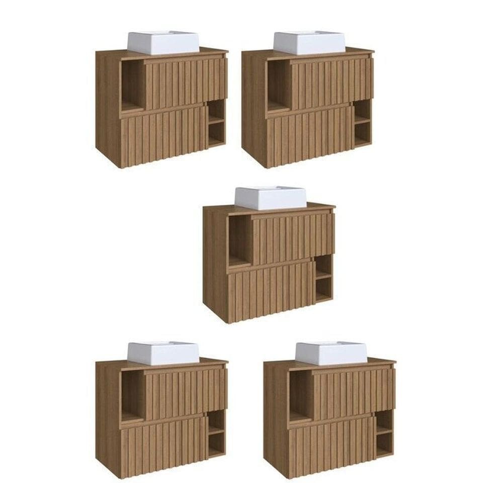 Kit com 5 Gabinetes de Banheiro Suspenso 75cm Luiza com 2 Portas Basculante com Cuba Mel