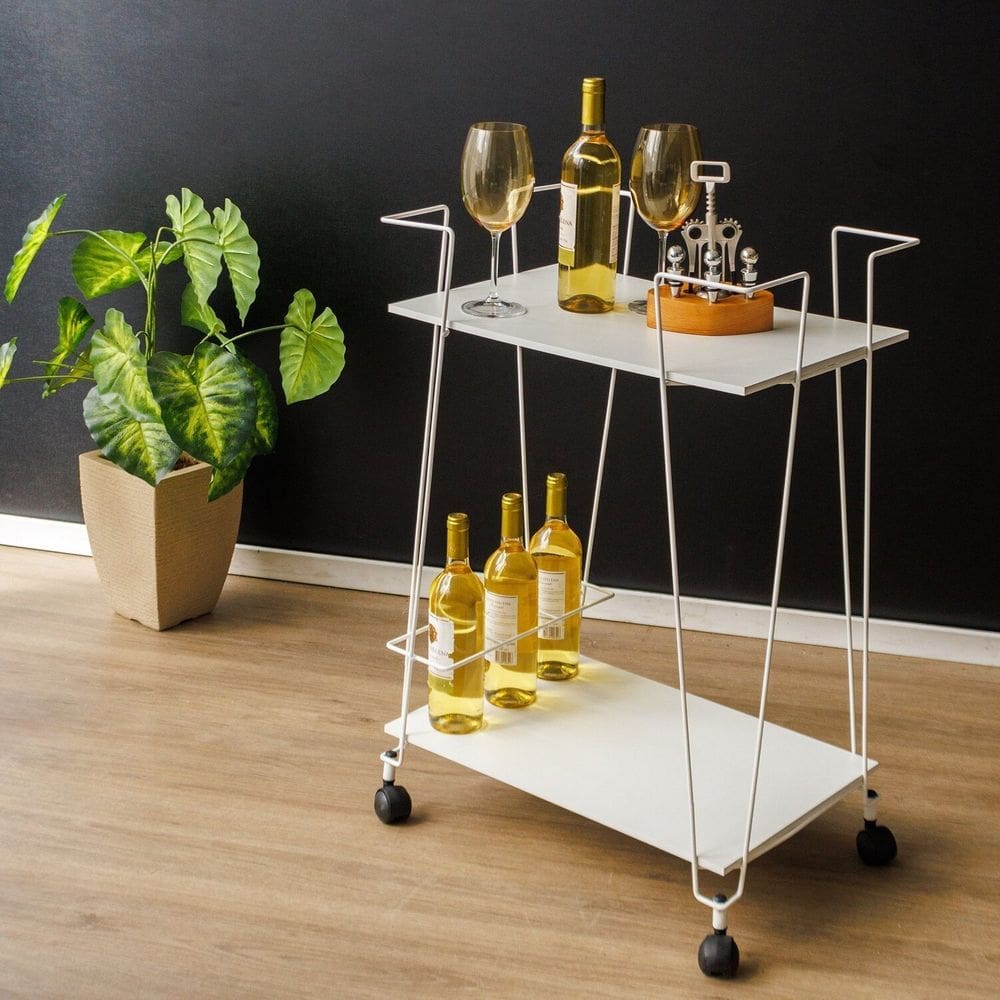 Carrinho de Bebidas Sala de Jantar Decorativo Branco
