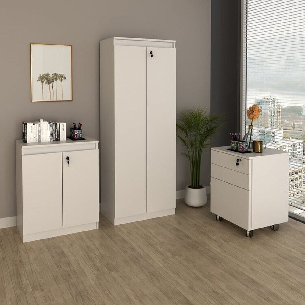 Kit 3 Peças com Gaveteiro Me4148, Balcão Me4149 e Armário Alto Me4151 Branco