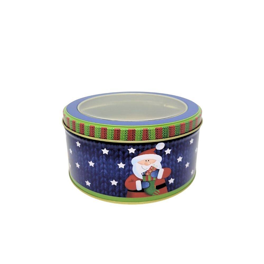 Pote Metal Redondo Decorado Natal Papai Noel Com Visor 800ml - Art Christmas