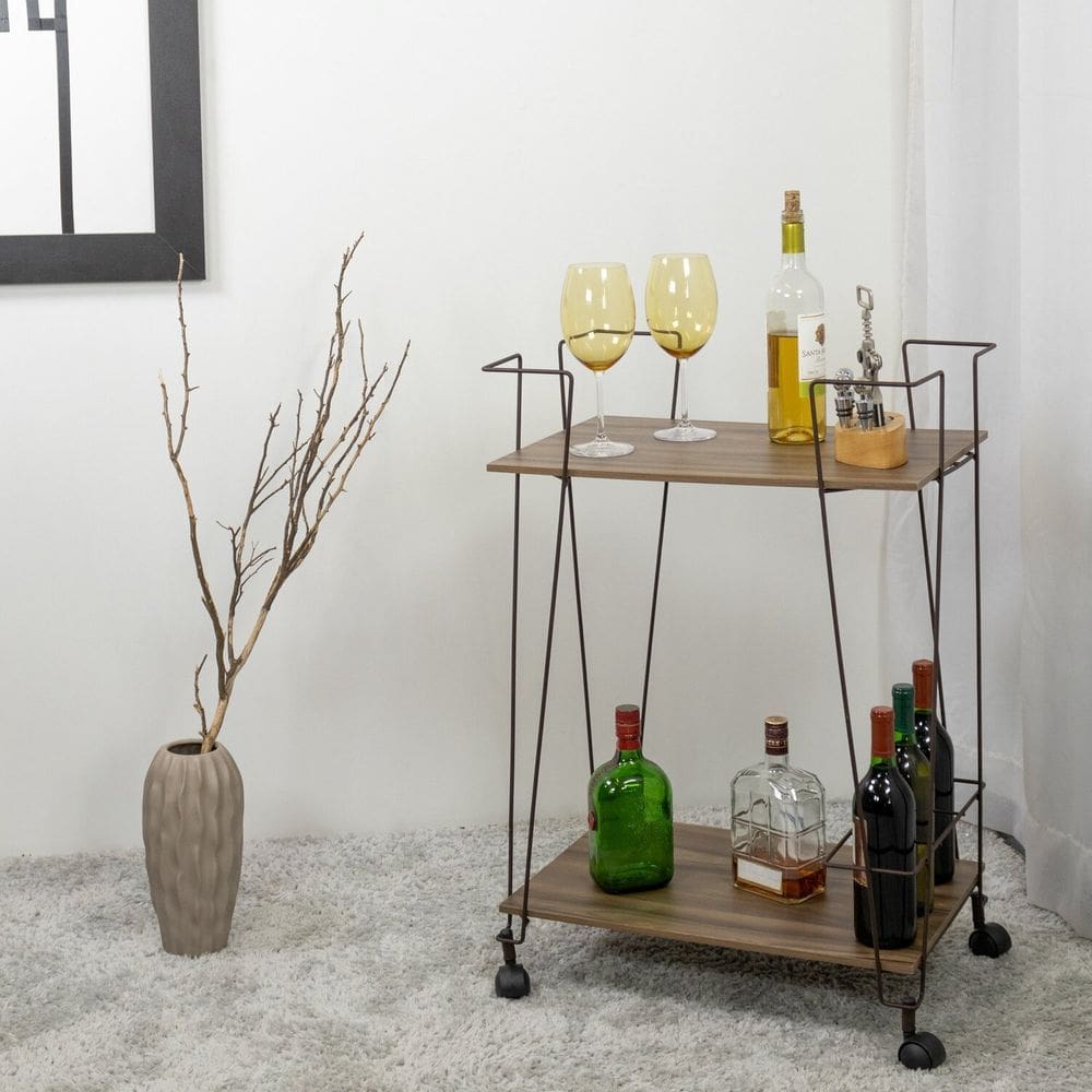 Carrinho de Bebidas Decorativo Retangular Aço Corten/Castanho