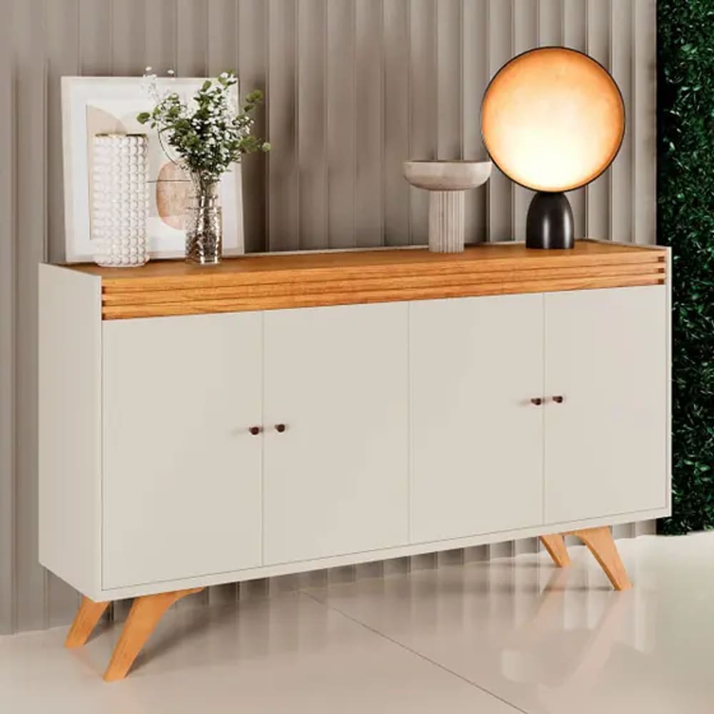 Buffet 4 Portas Sevilha 1600 - Off White/Naturalle - Mavaular