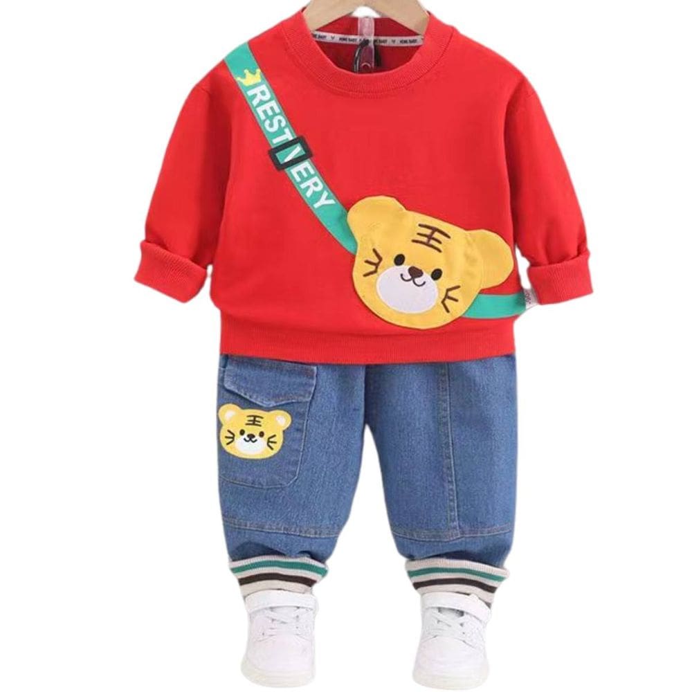 Conjunto Roupa Moletom Infantil Urso Jeans Festa Menino
