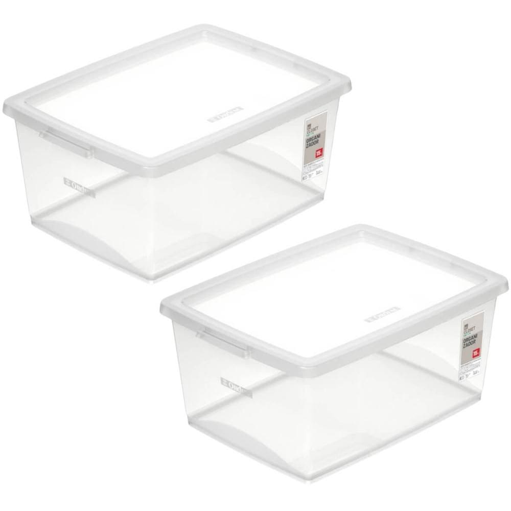 2 Caixas Organizadoras Plástica 15L com Tampa Ordene My Closet Retangular Transparente