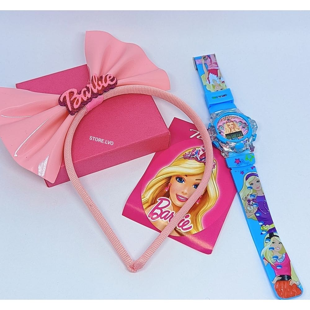 Kit Relógio Infantil Menina Digital Pisca Luz Led Musica + Tiara Arquinho Cabelo Princesas Disney Presente Lembrancinha