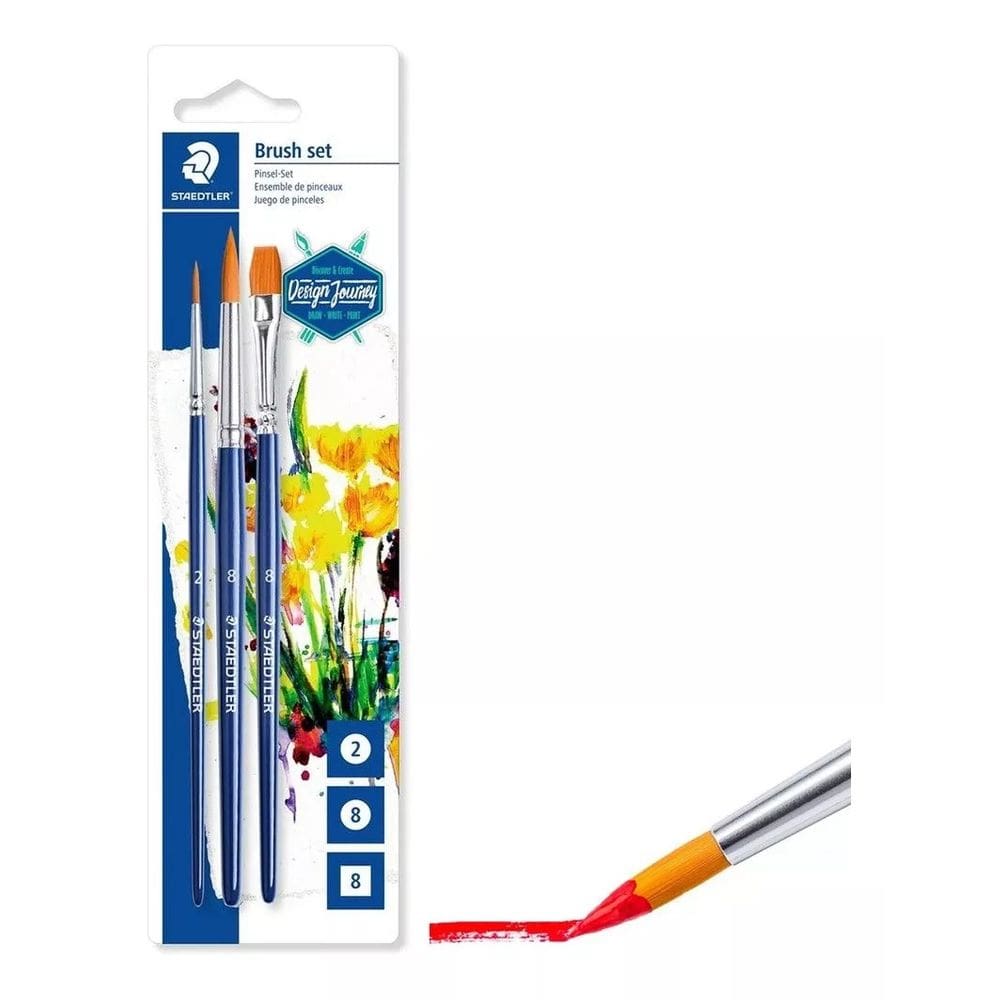 Kit 3 Pincéis N°2 redondo N°8 redondo N°8 chato - STAEDTLER