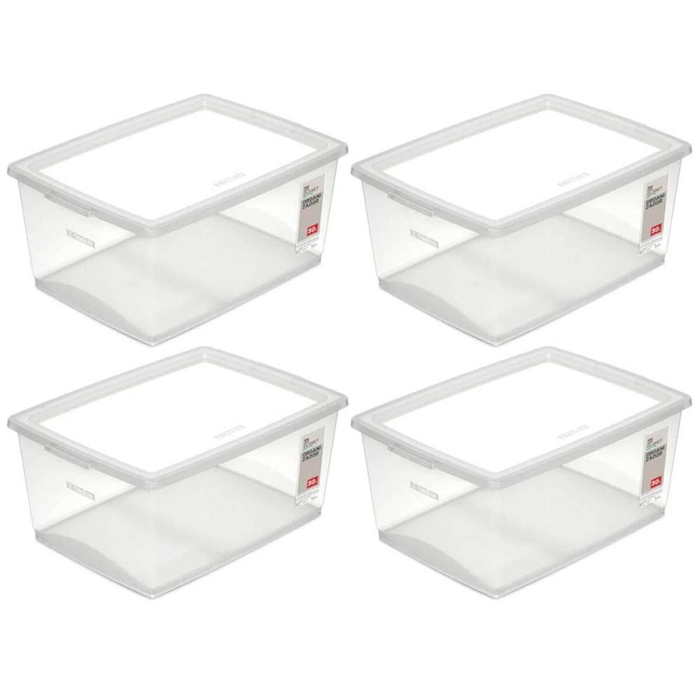 Kit 4 Caixas Organizadoras com Tampa Click 30L Empilháveis de Plástico Multiuso Ordene